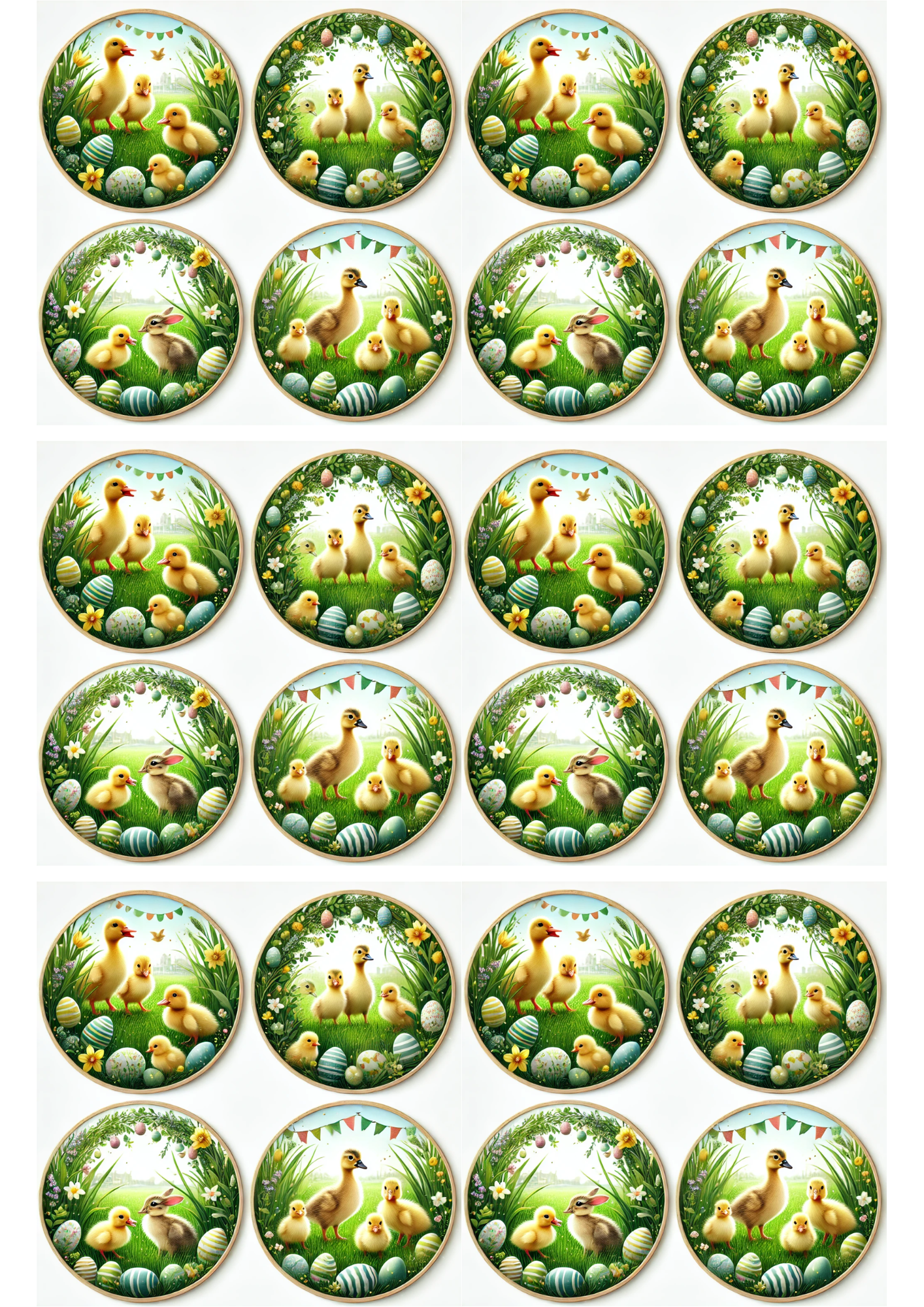 Sticker Sheet / Greeting Card – Easter Chicks In Circles Collage Cat. No. 2983