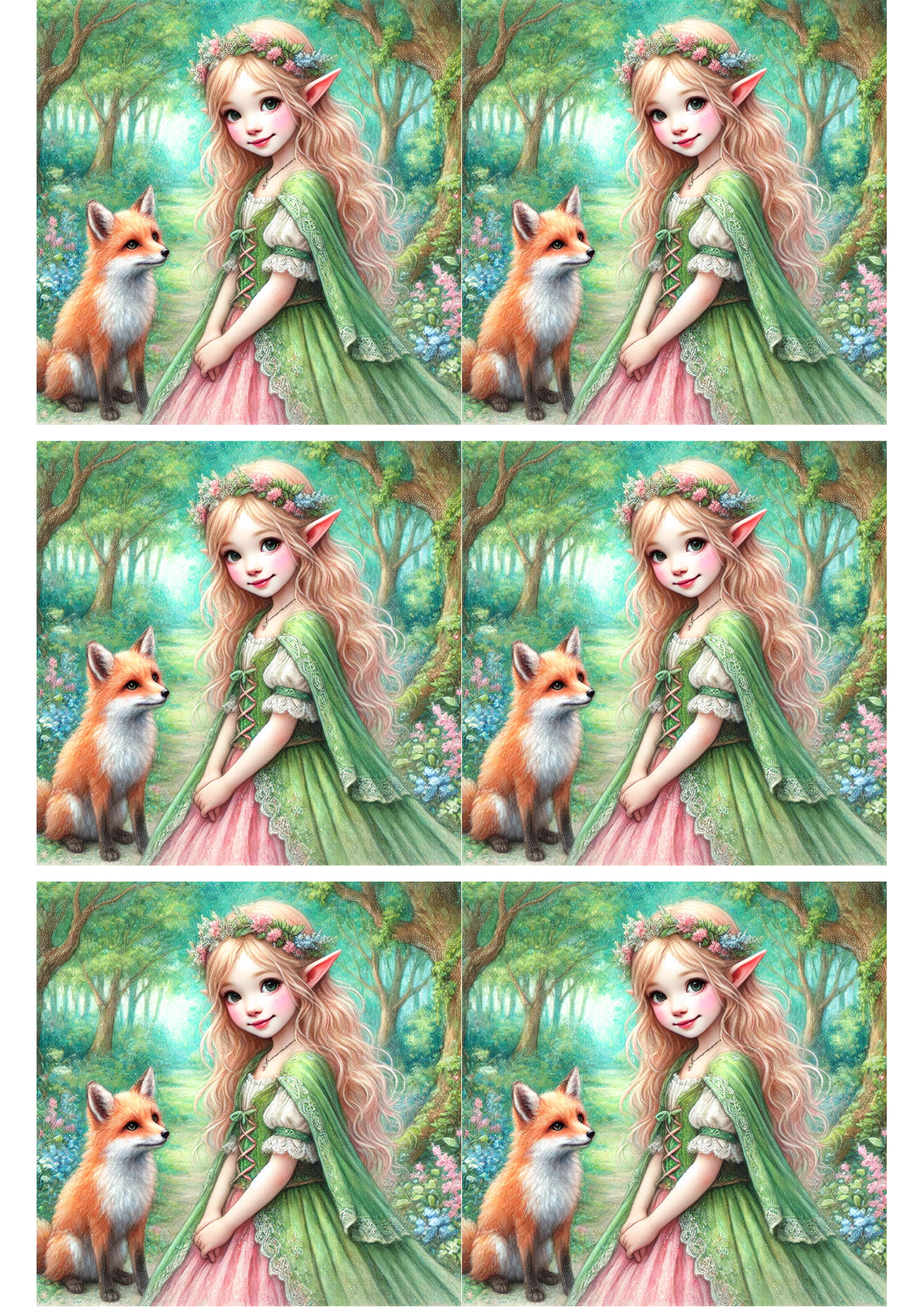 Sticker Sheet / Greeting Card – Fox And Forest Elf Collage Cat. No. 1876