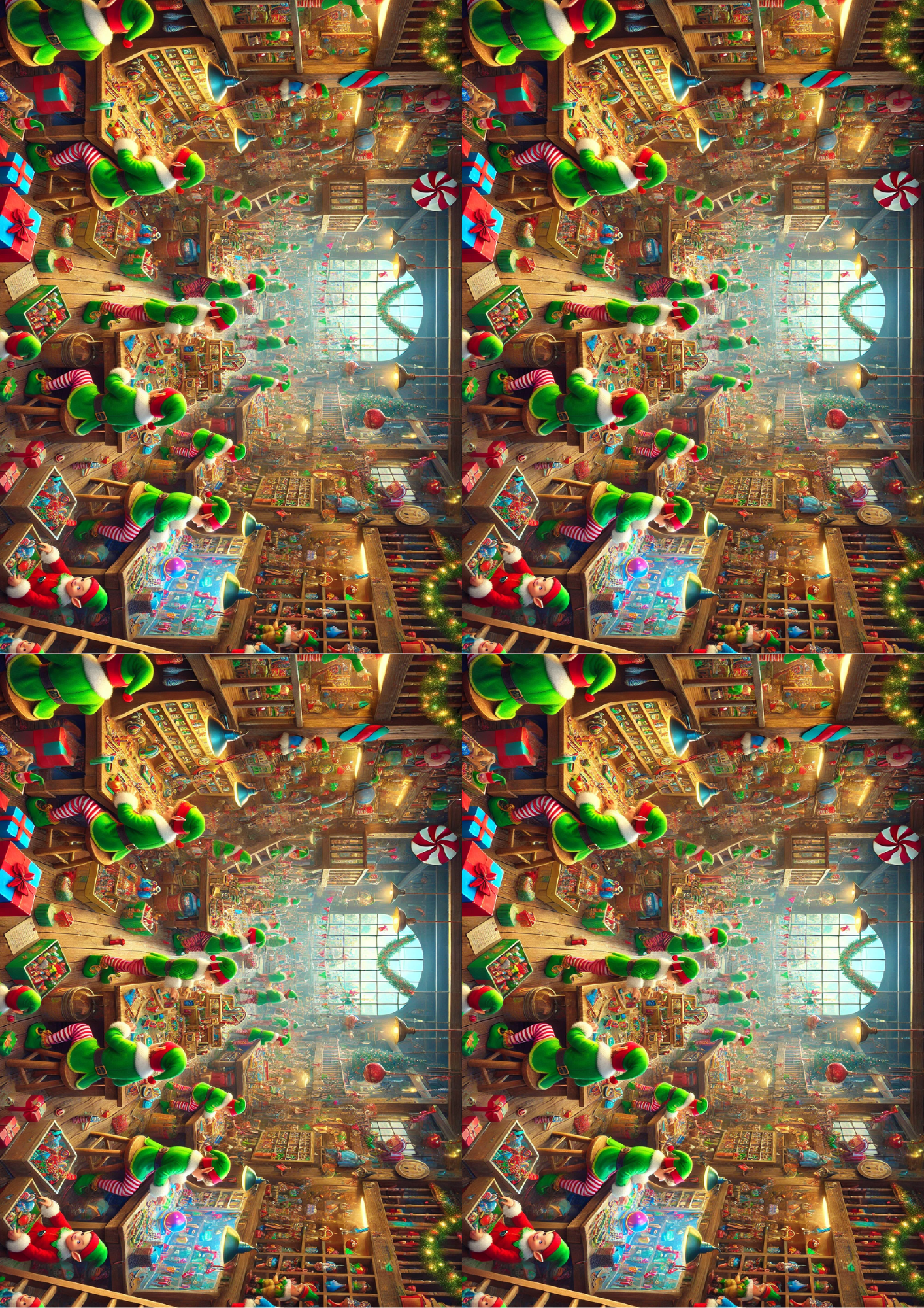 Sticker Sheet / Greeting Card – Elves Work In Toy Factory Collage Cat. No. 1518