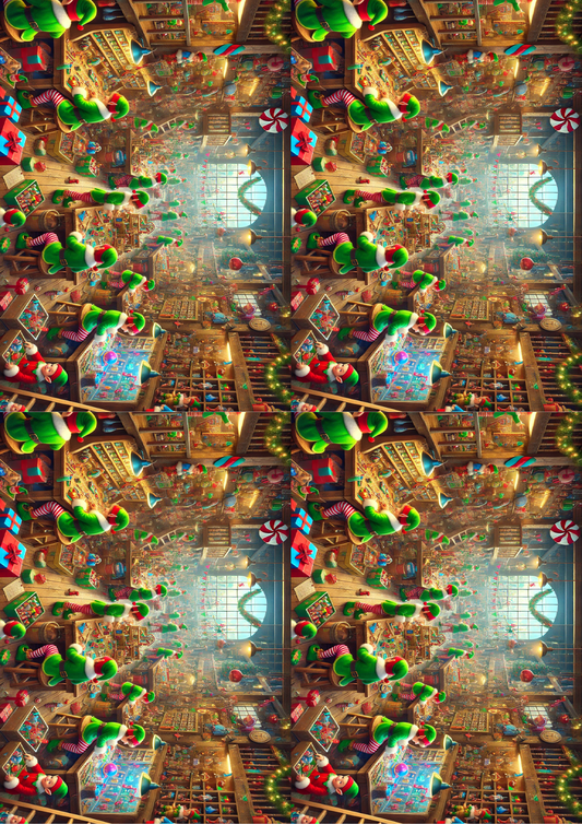 Stickerbogen „Elfen arbeiten in der Spielzeugfabrik“, Collage, Kat. Nr. 1518