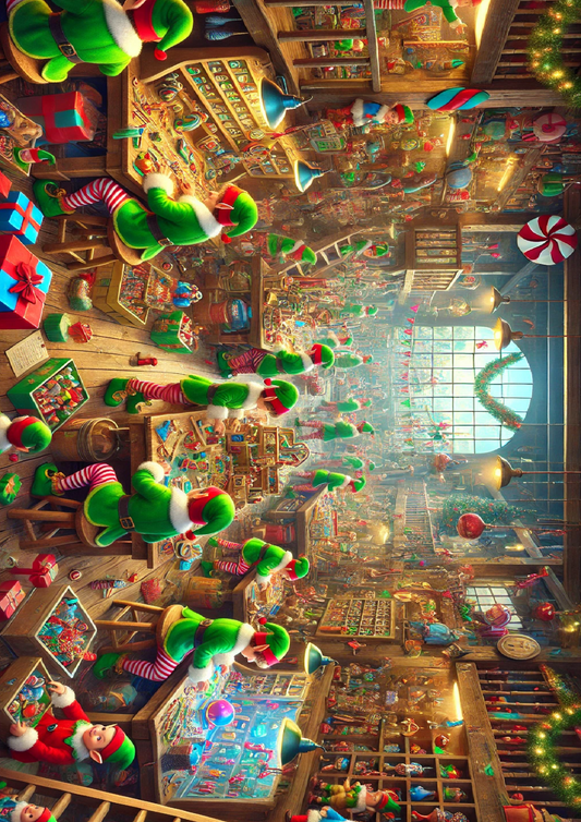 Aufkleberbogen „Elfen arbeiten in der Spielzeugfabrik“, vollständige Kat.-Nr. 1519