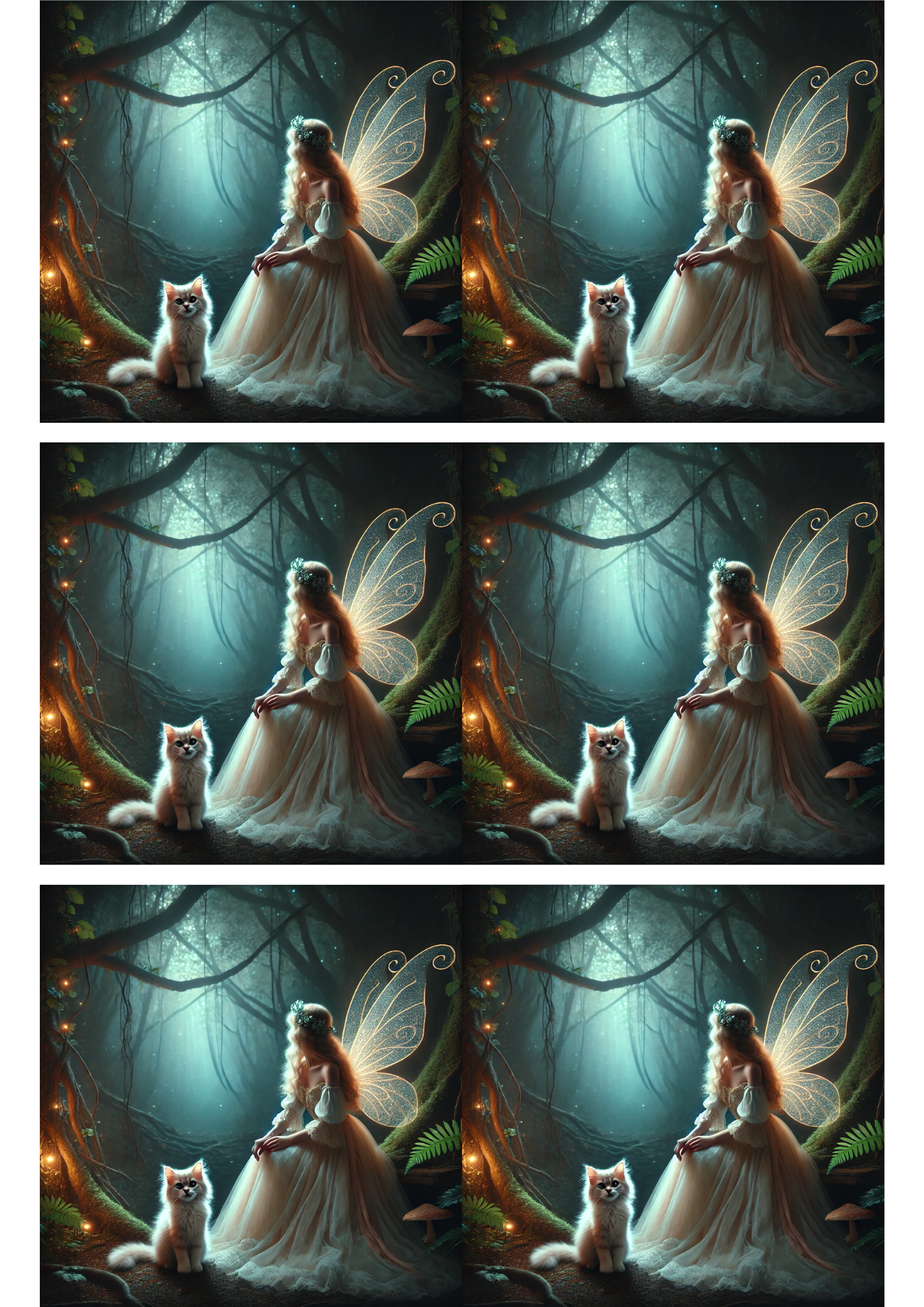 Sticker Sheet / Greeting Card – Fairy And White Cat Collage Cat. No. 2987