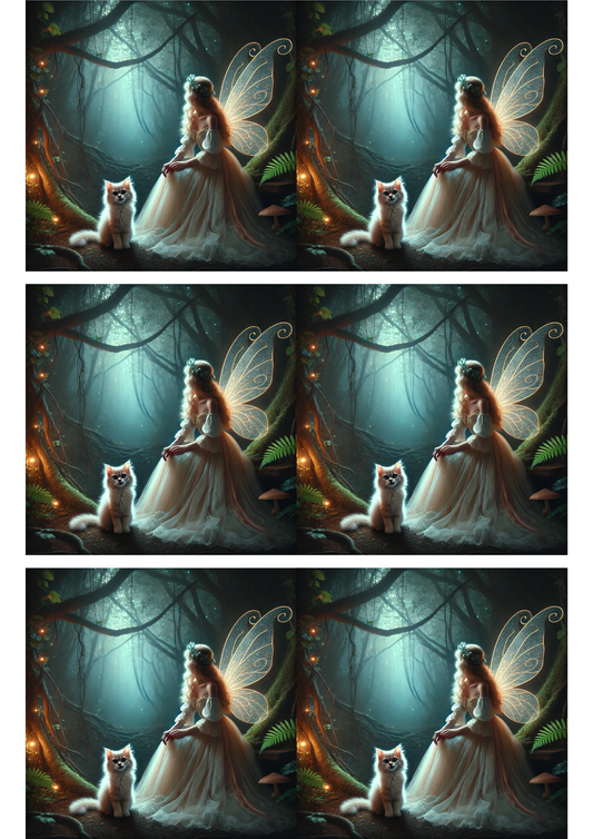 Sticker Sheet – Fairy And White Cat Collage Cat. No. 2987