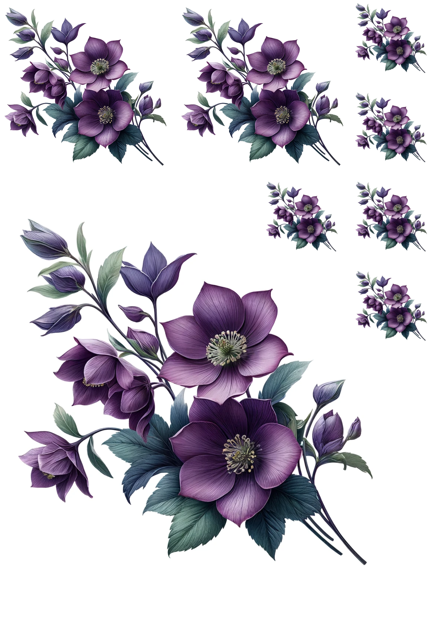 Sticker Sheet / Greeting Card – Purple Hellebores Collage Cat No. 1027