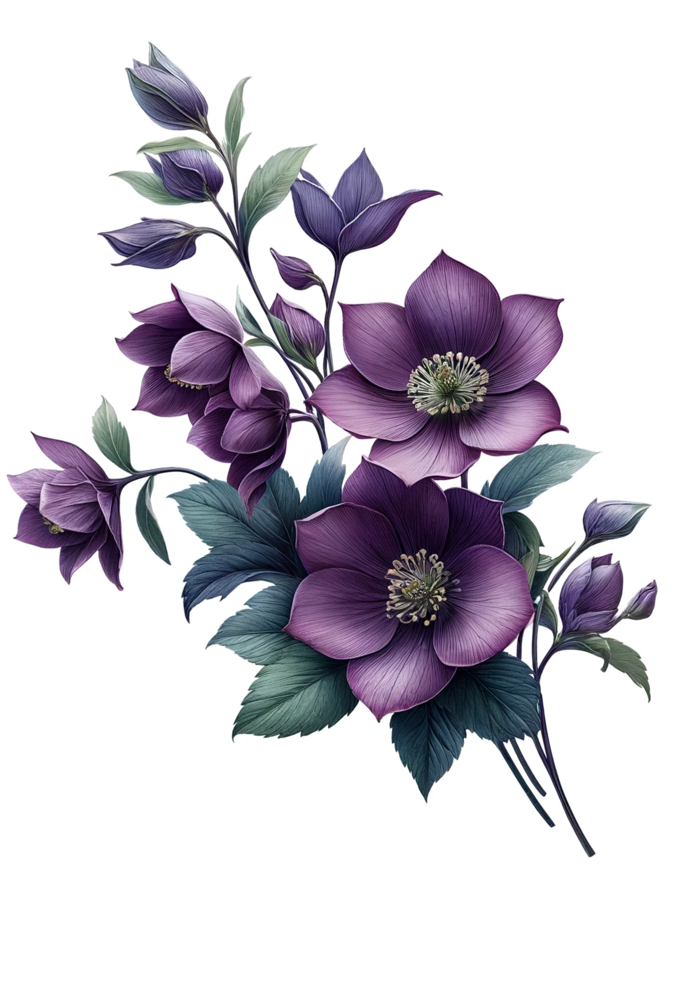 Sticker Sheet / Greeting Card – Purple Hellebores Full Cat No. 1028