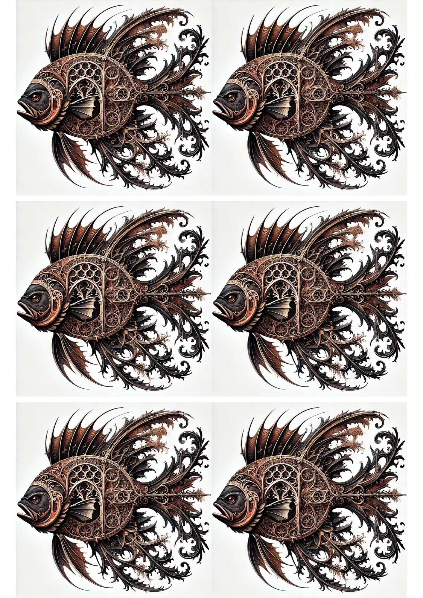 Sticker Sheet / Greeting Card – Gothic Style Fish Collage Cat. No. 1888