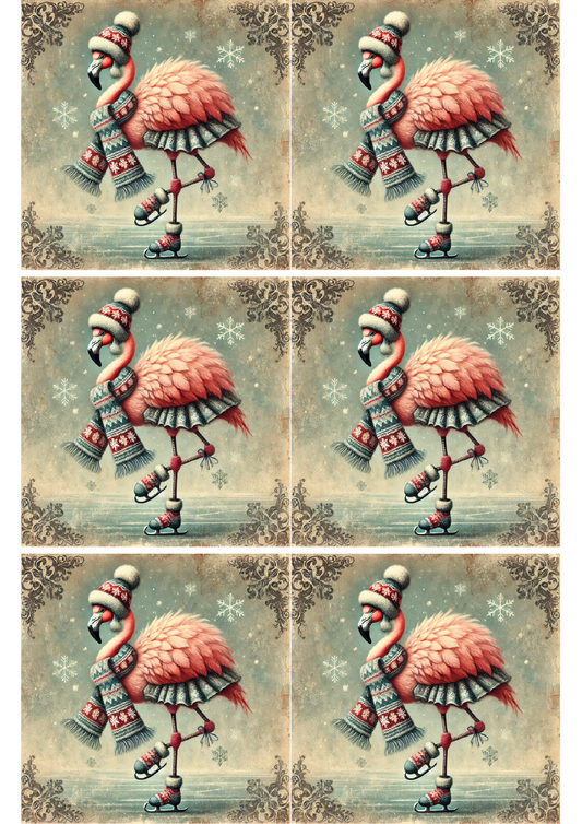 Sticker Sheet Flamingo Skating Vintage Collage Cat. No. 1668