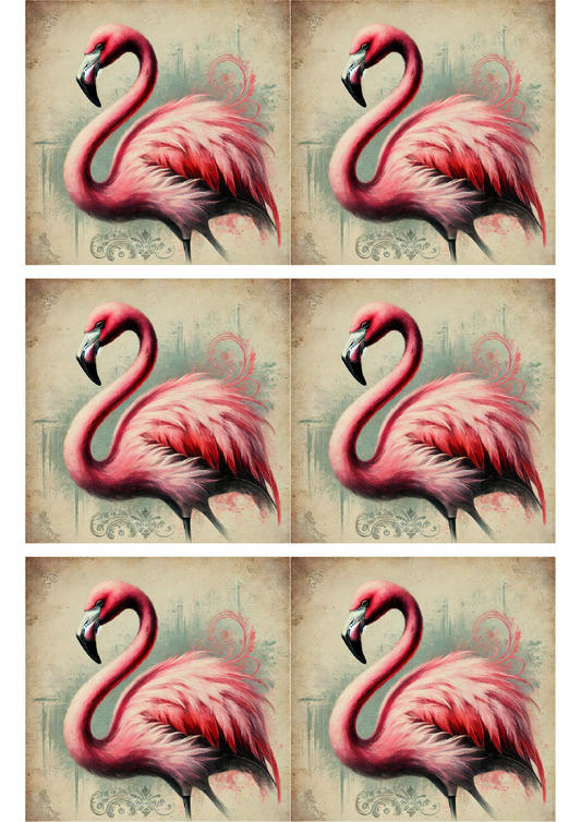 Sticker Sheet Flamingo Vintage Collage Cat. No. 1670