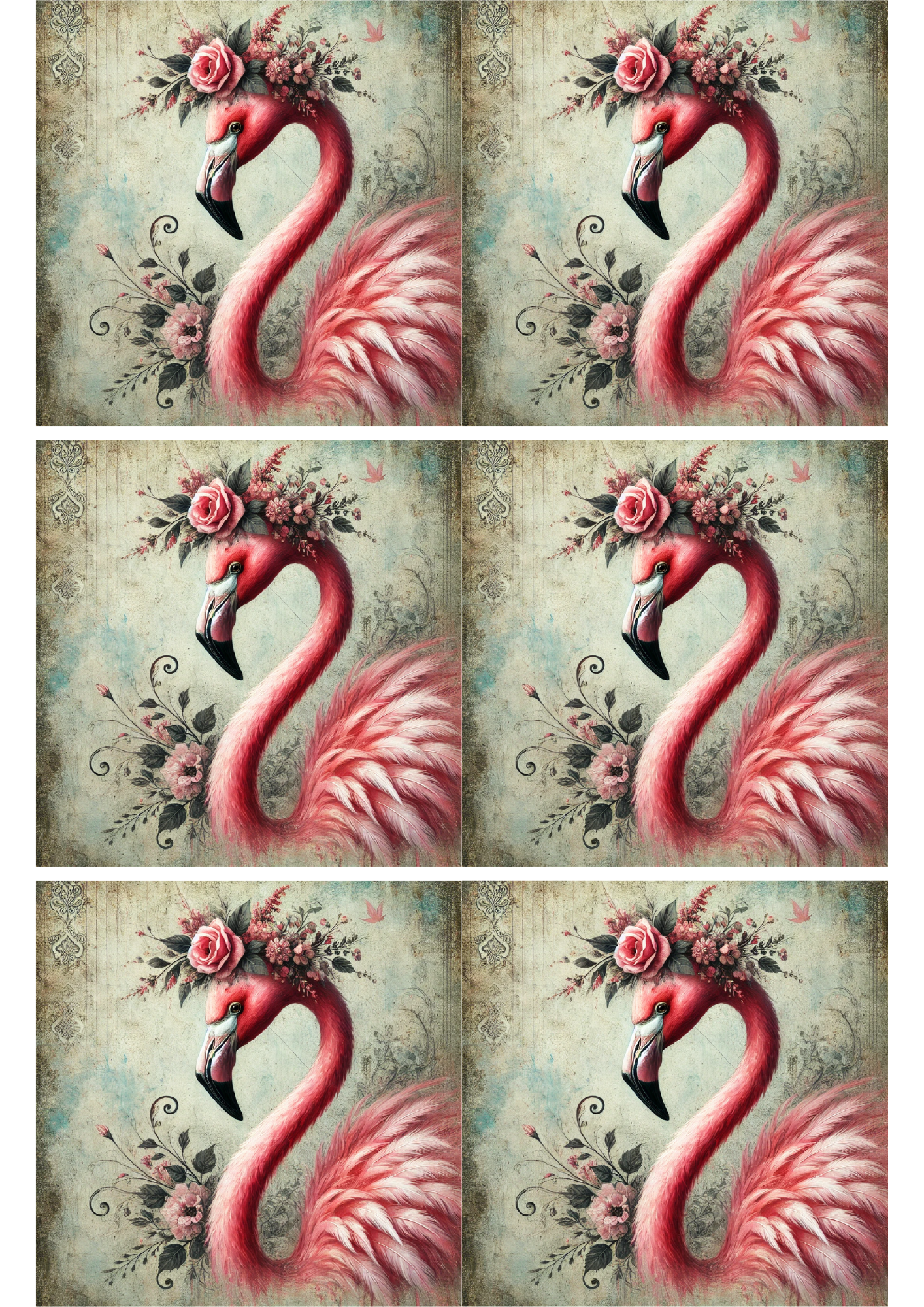 Sticker Sheet / Greeting Card – Flamingo in Wreath Collage Cat. No. 1672