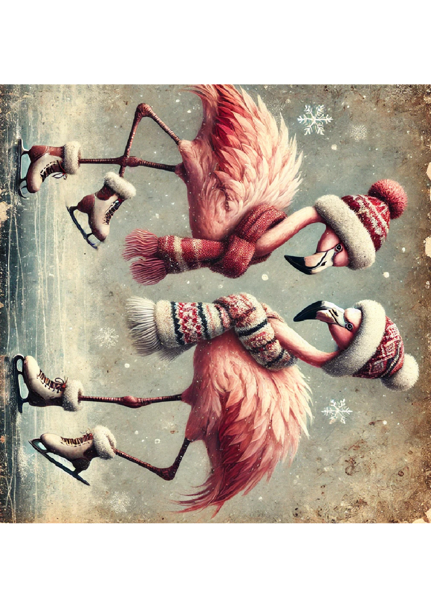 Sticker Sheet / Greeting Card – Flamingos Skating in Winter Full Cat. No. 1675