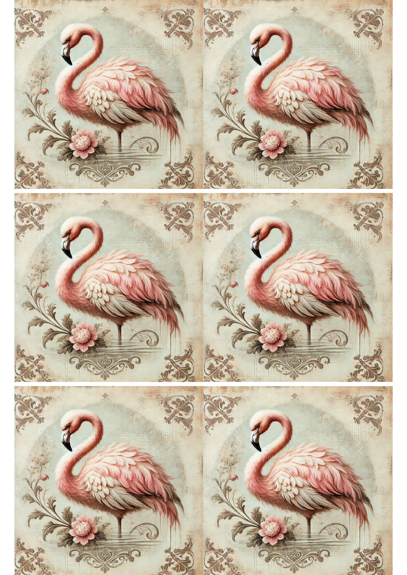Sticker Sheet / Greeting Card – Flamingo Shabby Chic Collage Cat. No. 1890