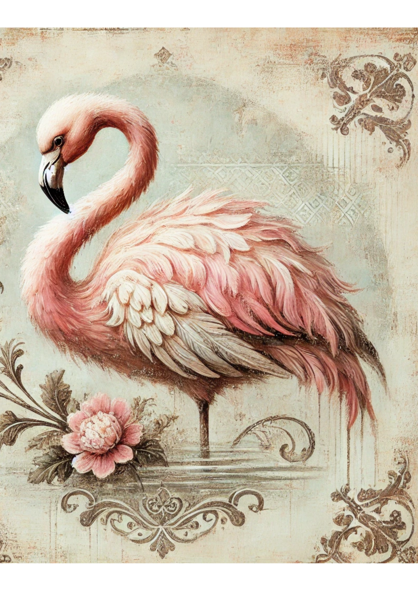 Sticker Sheet / Greeting Card – Flamingo Shabby Chic Full Cat. No. 1891