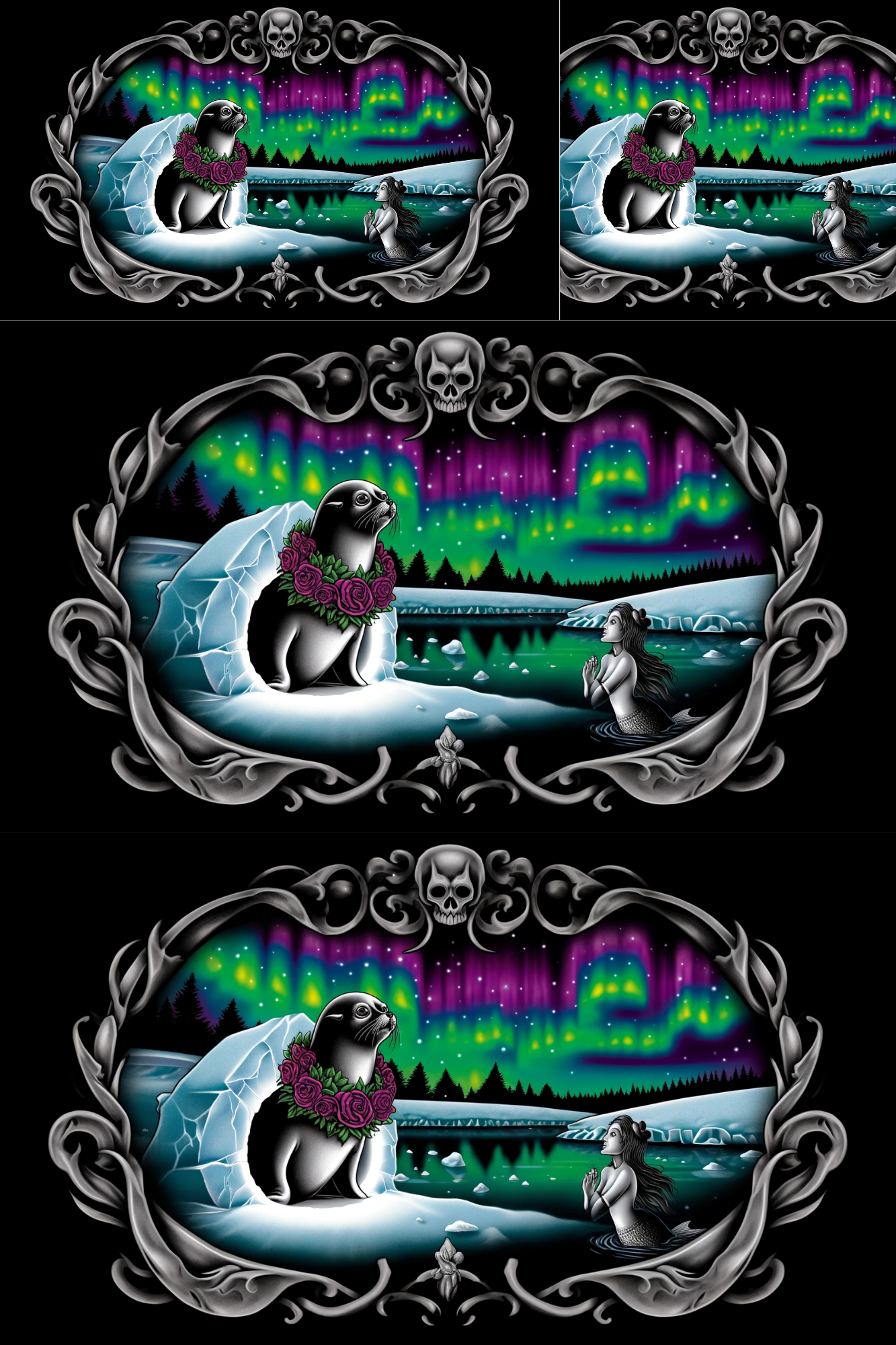 Sticker Sheet / Greeting Card – Seal Mermaid Gothic Style Collage Cat. No. 121