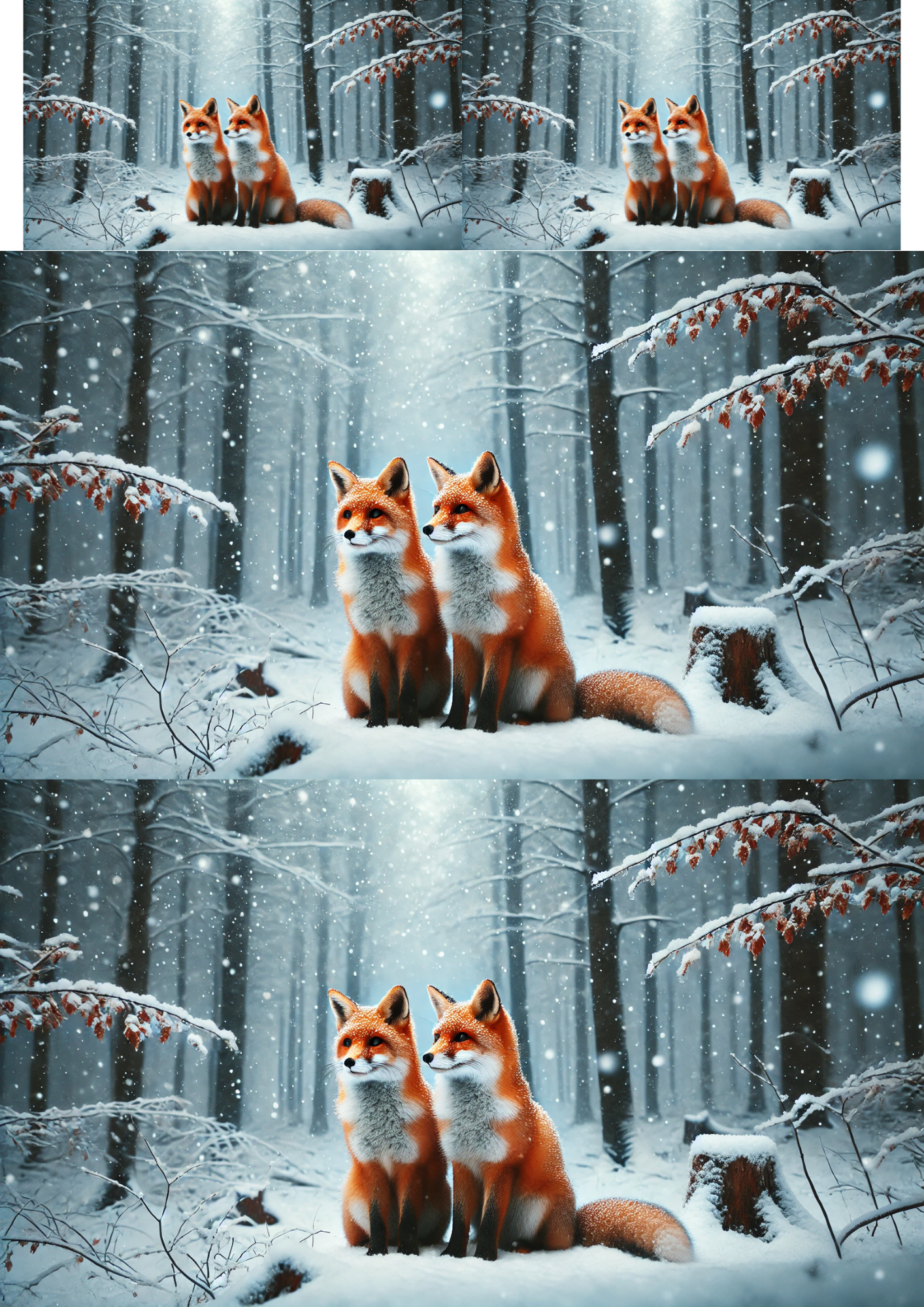 Sticker Sheet / Greeting Card – Foxes In Winter Forest 2 Collage Cat. No. 1902