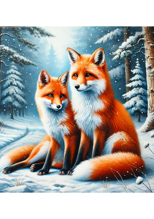 Aufkleberbogen Füchse im Winterwald, vollständige Kat.-Nr. 1901