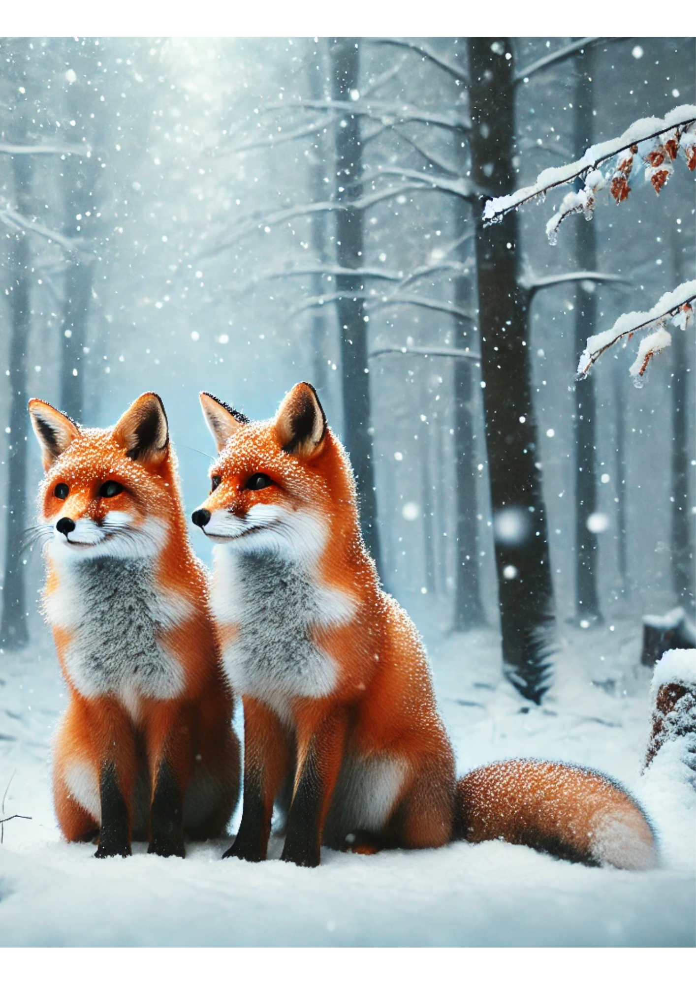 Sticker Sheet / Greeting Card – Foxes In Winter Forest 2 Full Cat. No. 1903