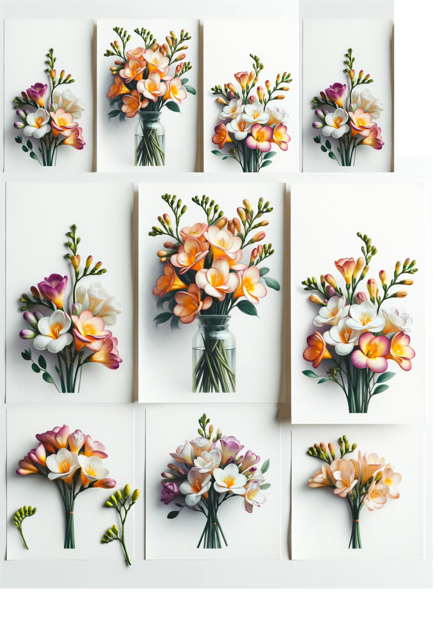 Sticker Sheet / Greeting Card – Freesia Bouquets Collage Cat No. 1029