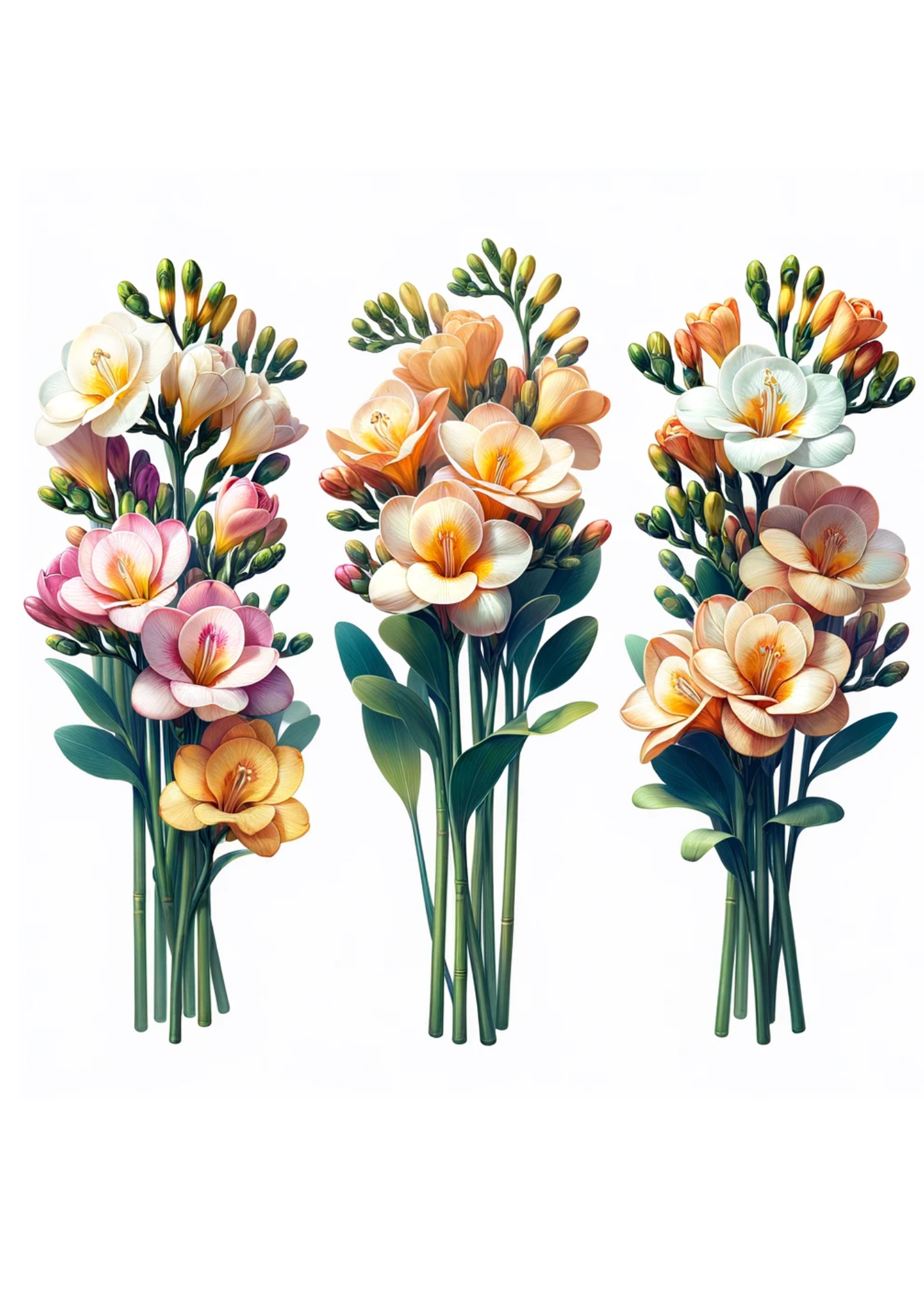 Sticker Sheet / Greeting Card – Freesias Three Bouquets Full Cat No. 1032