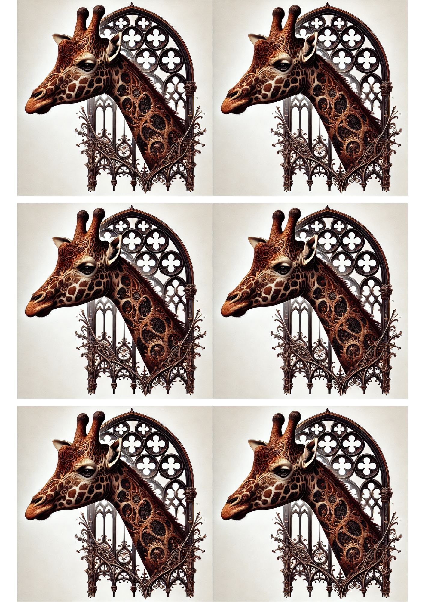 Sticker Sheet / Greeting Card – Giraffe Gothic Style Collage Cat. No. 1910