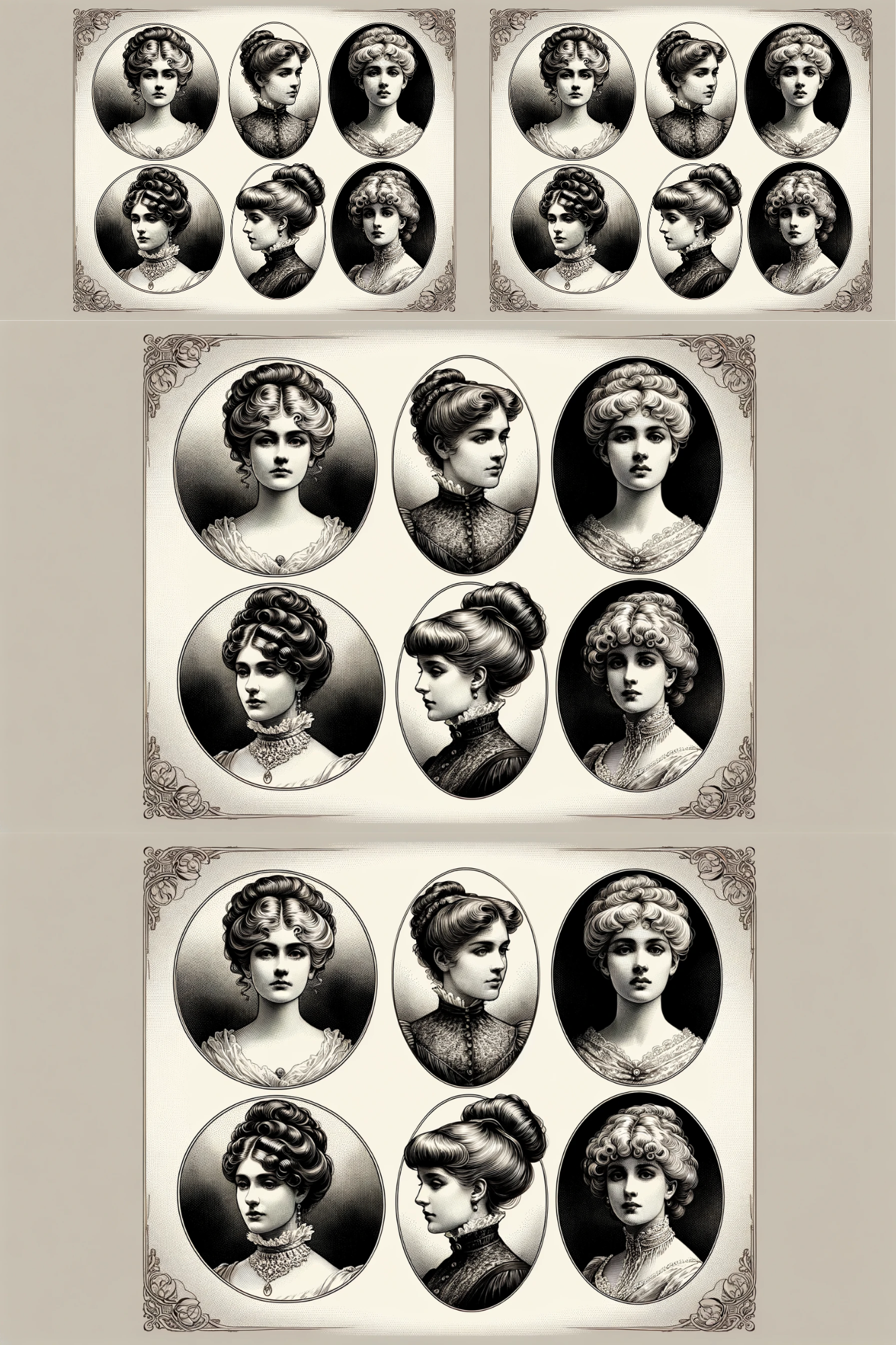 Sticker Sheet / Greeting Card – Victorian Lady's Heads Oval Cat. No. 123