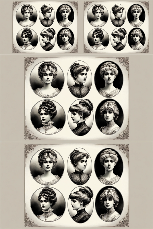 Sticker Sheet – Victorian Lady's Heads Oval Cat. No. 123