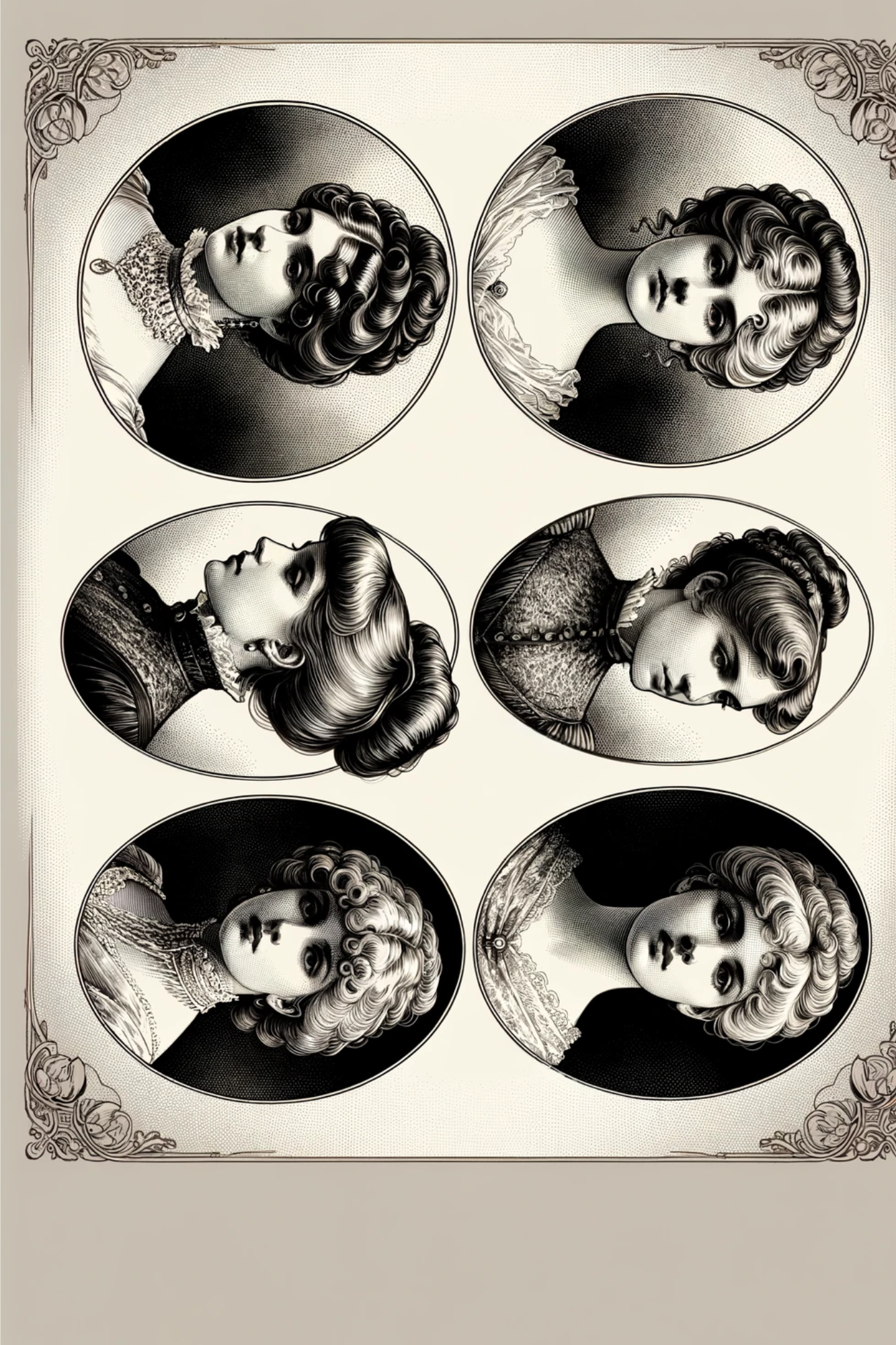 Sticker Sheet / Greeting Card – Victorian Lady's Heads Oval Full Cat. No. 124