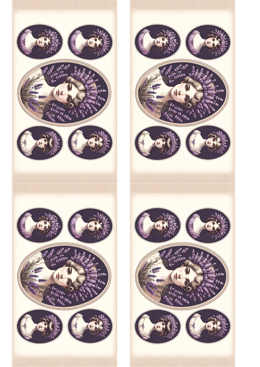Sticker Sheet – Girls' Heads Lavender Oval Collage Cat. No. 127