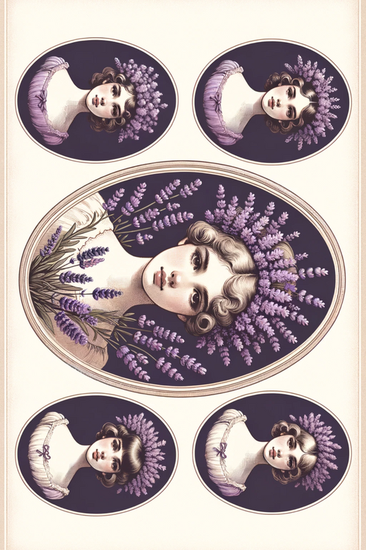 Sticker Sheet – Girls Heads Lavender Oval Full Cat. No. 128
