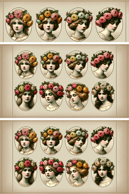 Sticker Sheet Heads in Roses, Oval Collage, Cat. No. 130
