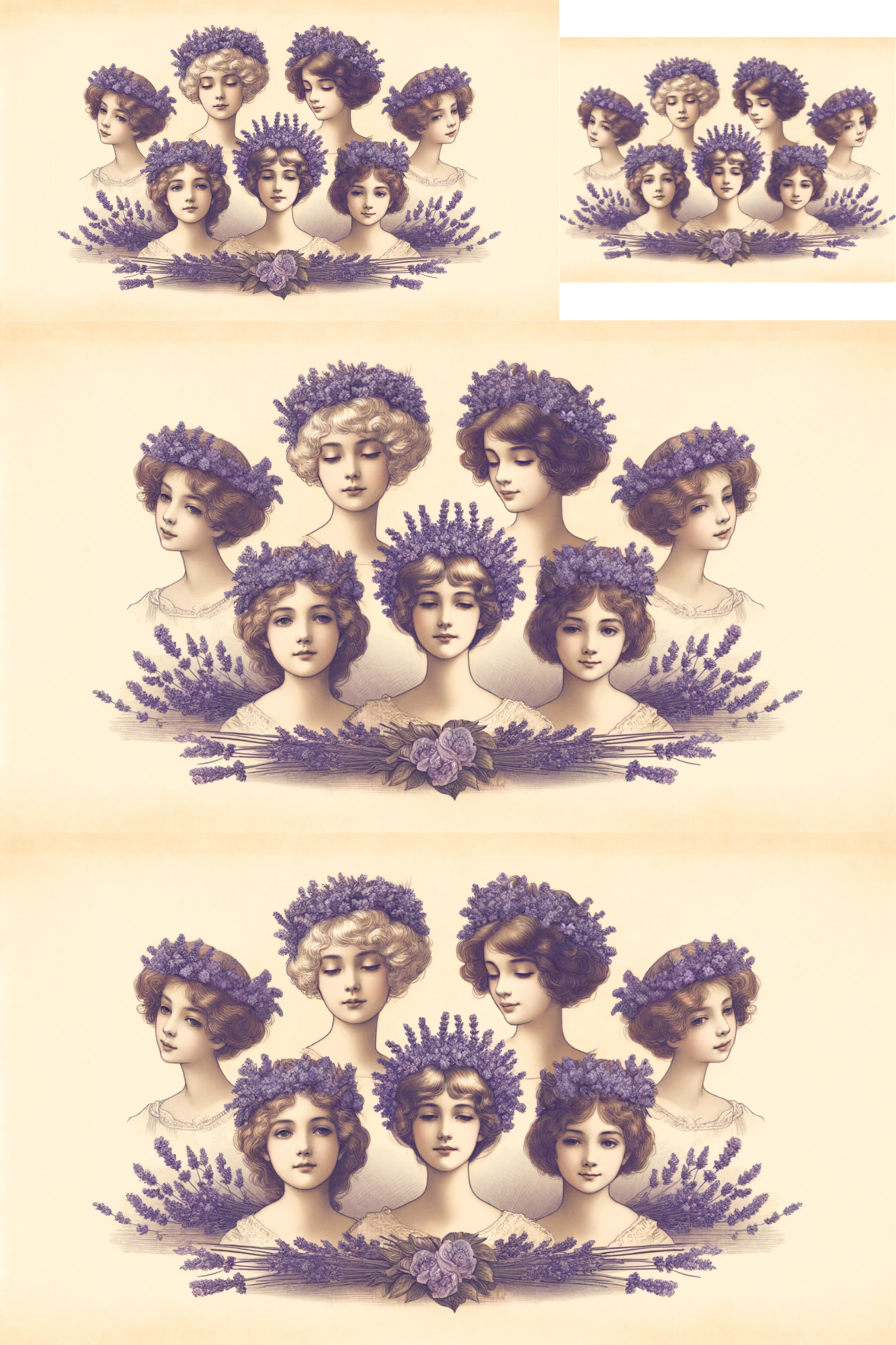 Sticker Sheet / Greeting Card – Heads In Lavender Oval Collage Cat. No. 131