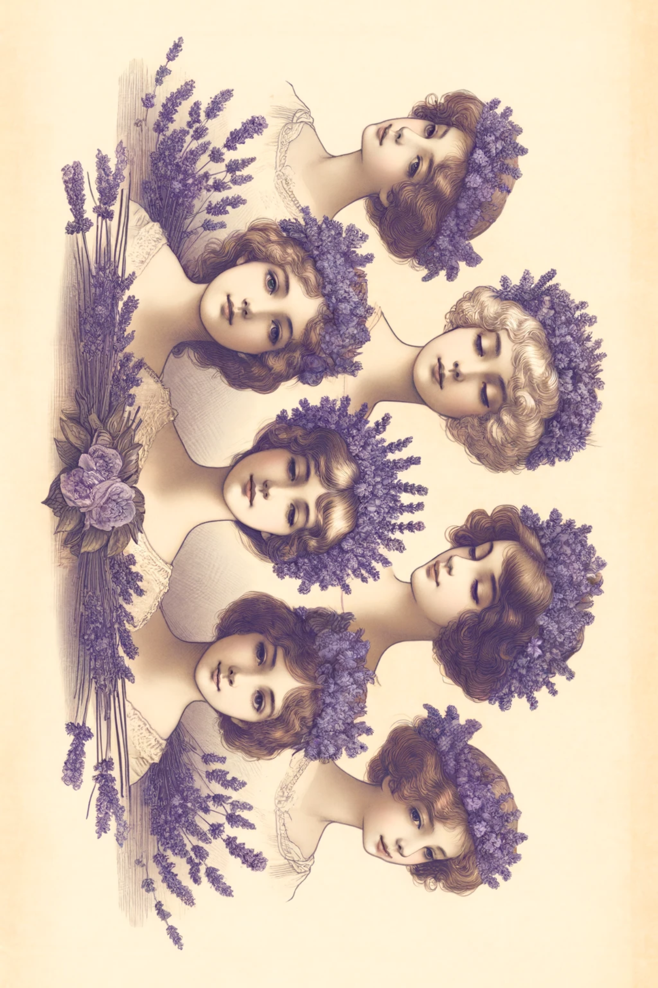 Sticker Sheet / Greeting Card – Heads In Lavender Oval Full Cat. No. 132