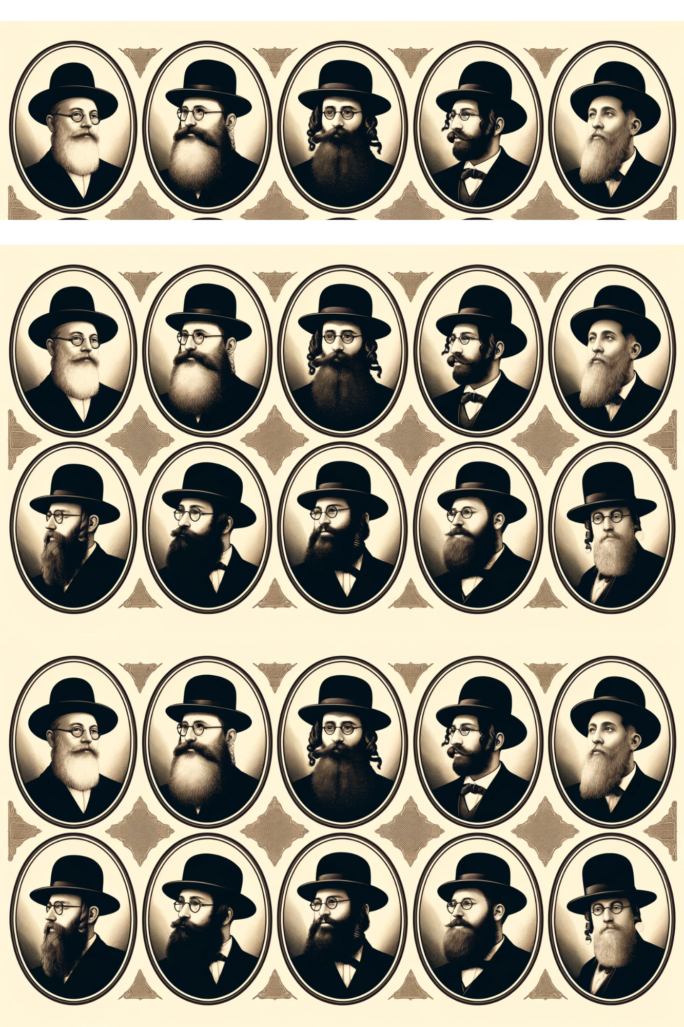 Sticker Sheet / Greeting Card – Heads Jews Hasidim Oval Collage Cat. No. 133