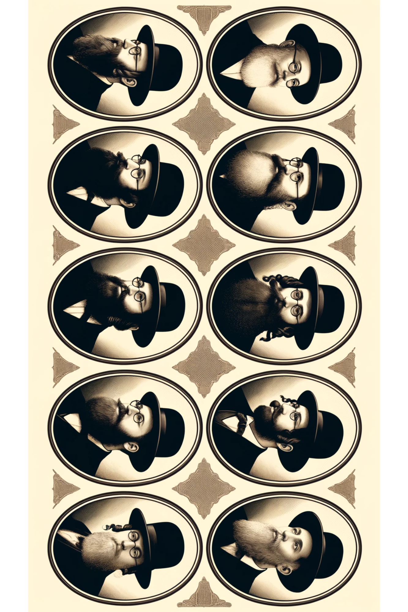 Sticker Sheet / Greeting Card – Heads Jews Hasidim Oval Full Cat. No. 134
