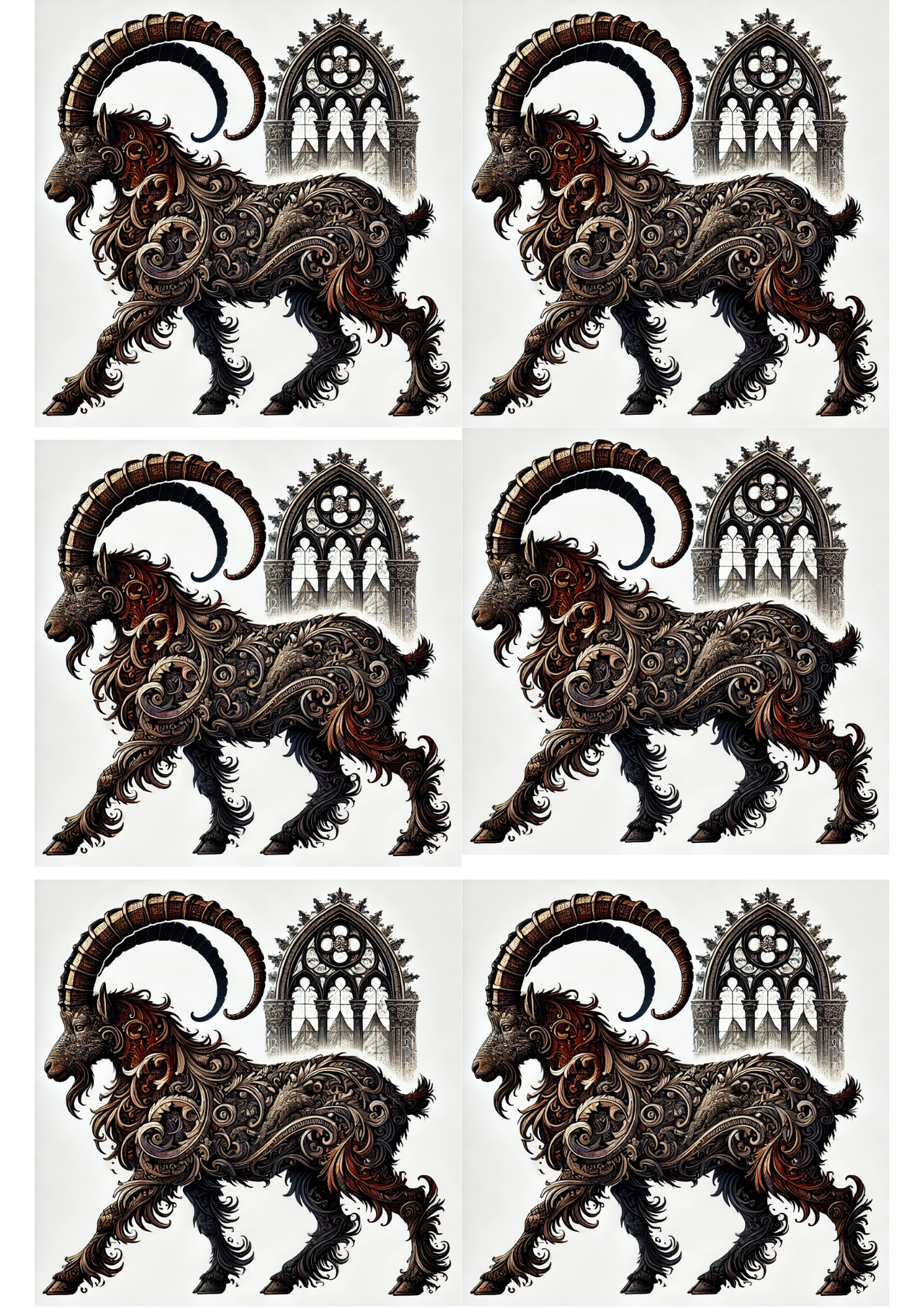 Sticker Sheet / Greeting Card – Chamois In Gothic Style Collage Cat. No. 1916