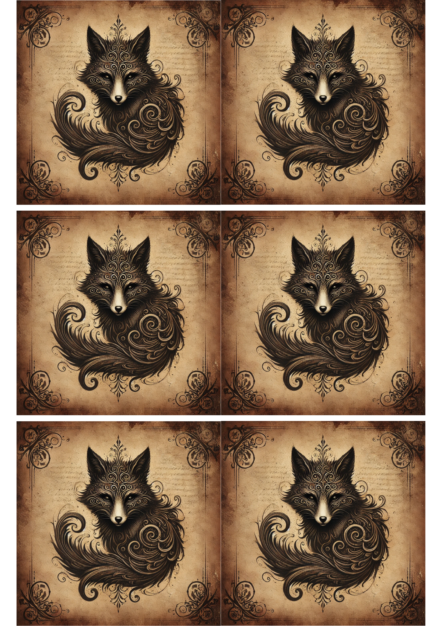 Sticker Sheet / Greeting Card – Gothic Style Fox Collage Cat. No. 1924