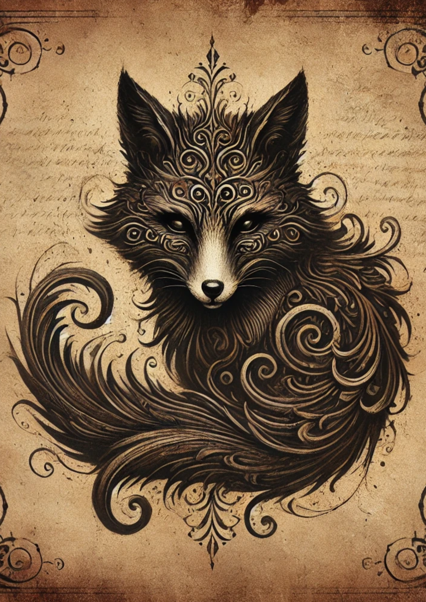 Sticker Sheet / Greeting Card – Gothic Style Fox Full Cat. No. 1925