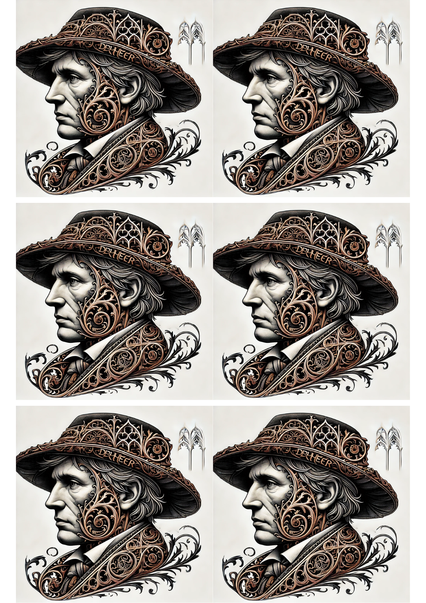 Sticker Sheet / Greeting Card – Man In A Hat In Gothic Style Collage Cat. No. 1936