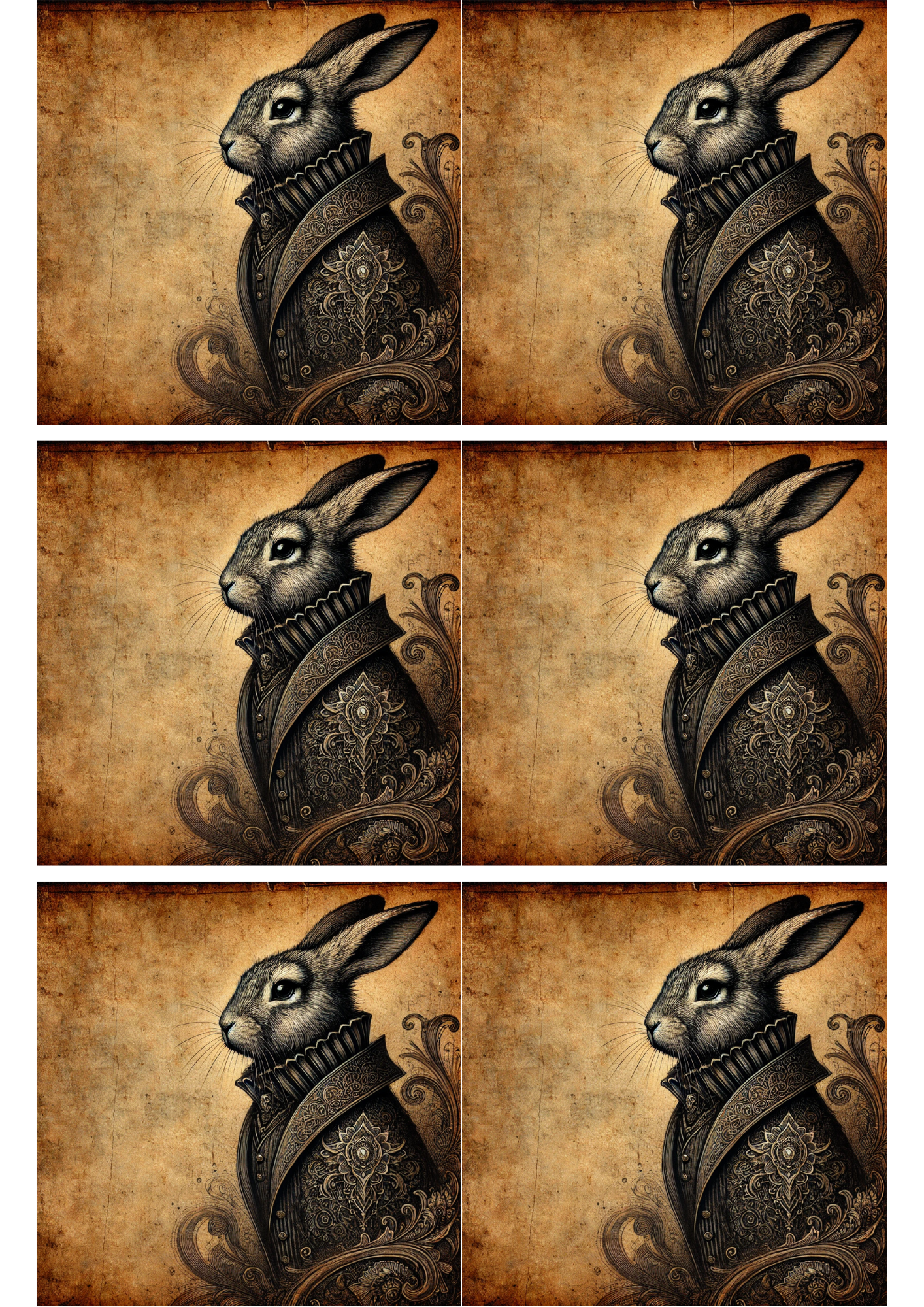 Sticker Sheet / Greeting Card – Rabbit Gothic Style Collage Cat. No. 1926