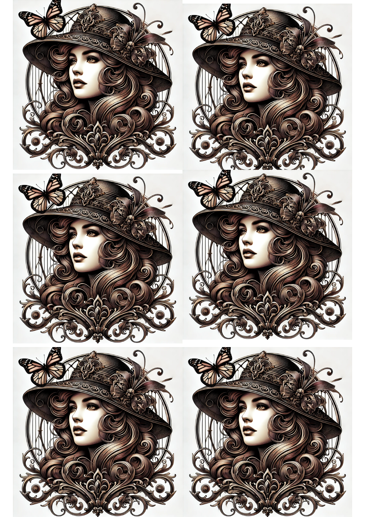 Sticker Sheet / Greeting Card – Woman With Butterfly Gothic Style Collage Cat. No. 1938