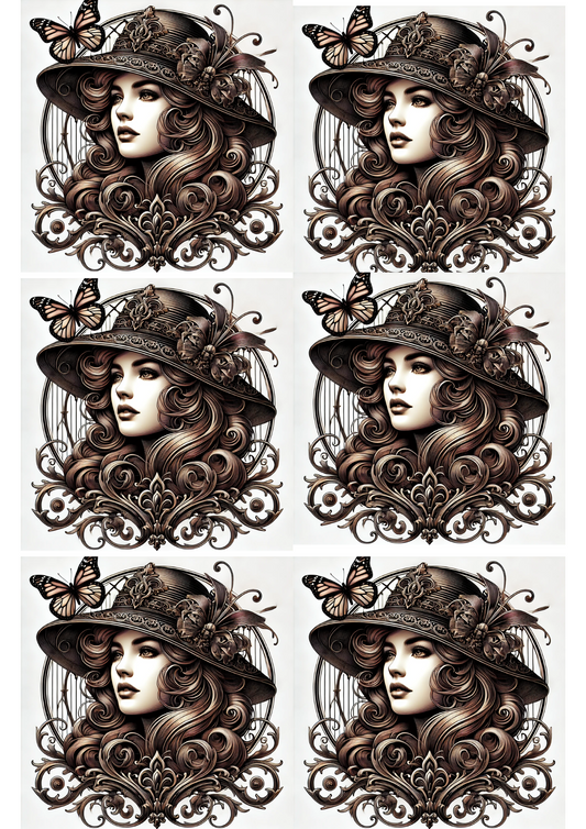 Sticker Sheet Woman With Butterfly Gothic Style Collage Cat. No. 1938