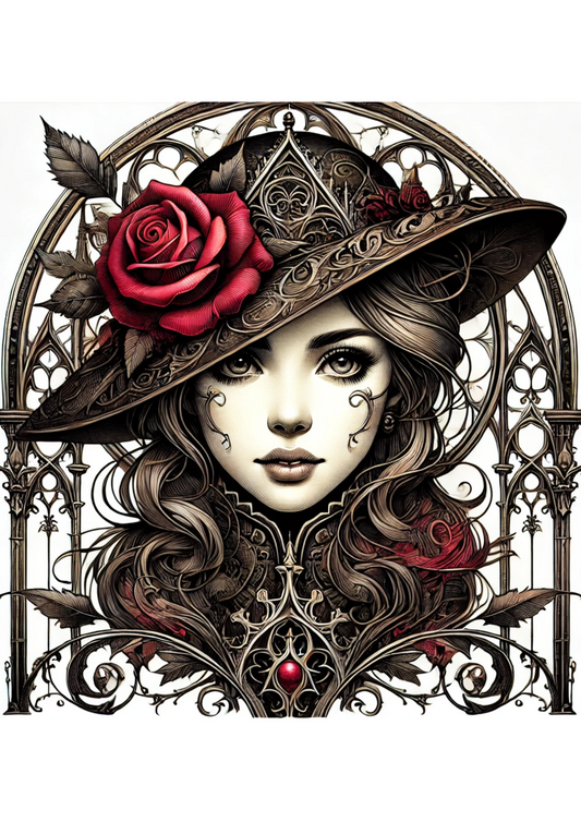 Sticker Sheet Woman With Rose Gothic Style Full Cat. No. 1941