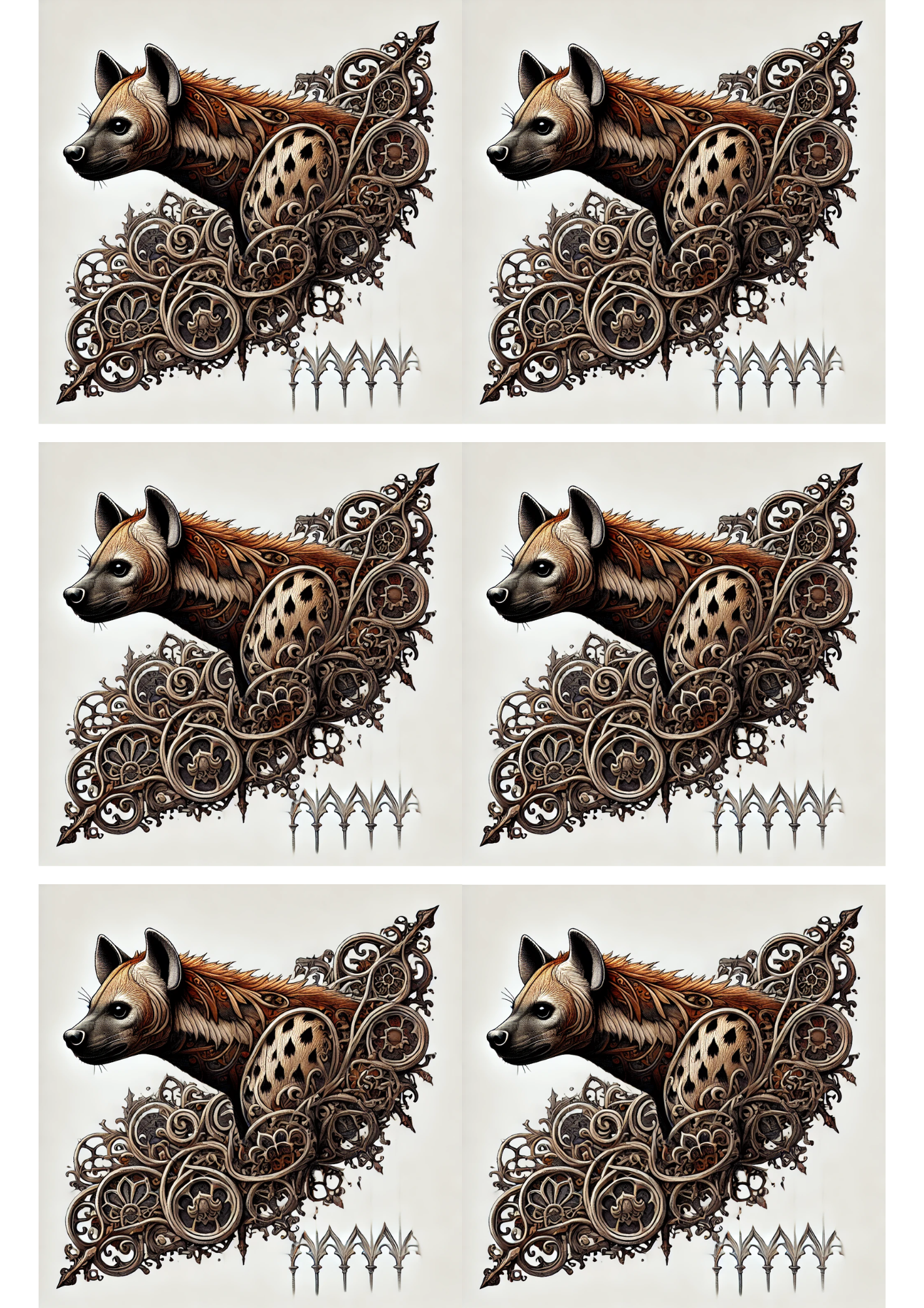 Sticker Sheet / Greeting Card – Gothic Style Hyena Collage Cat. No. 1928