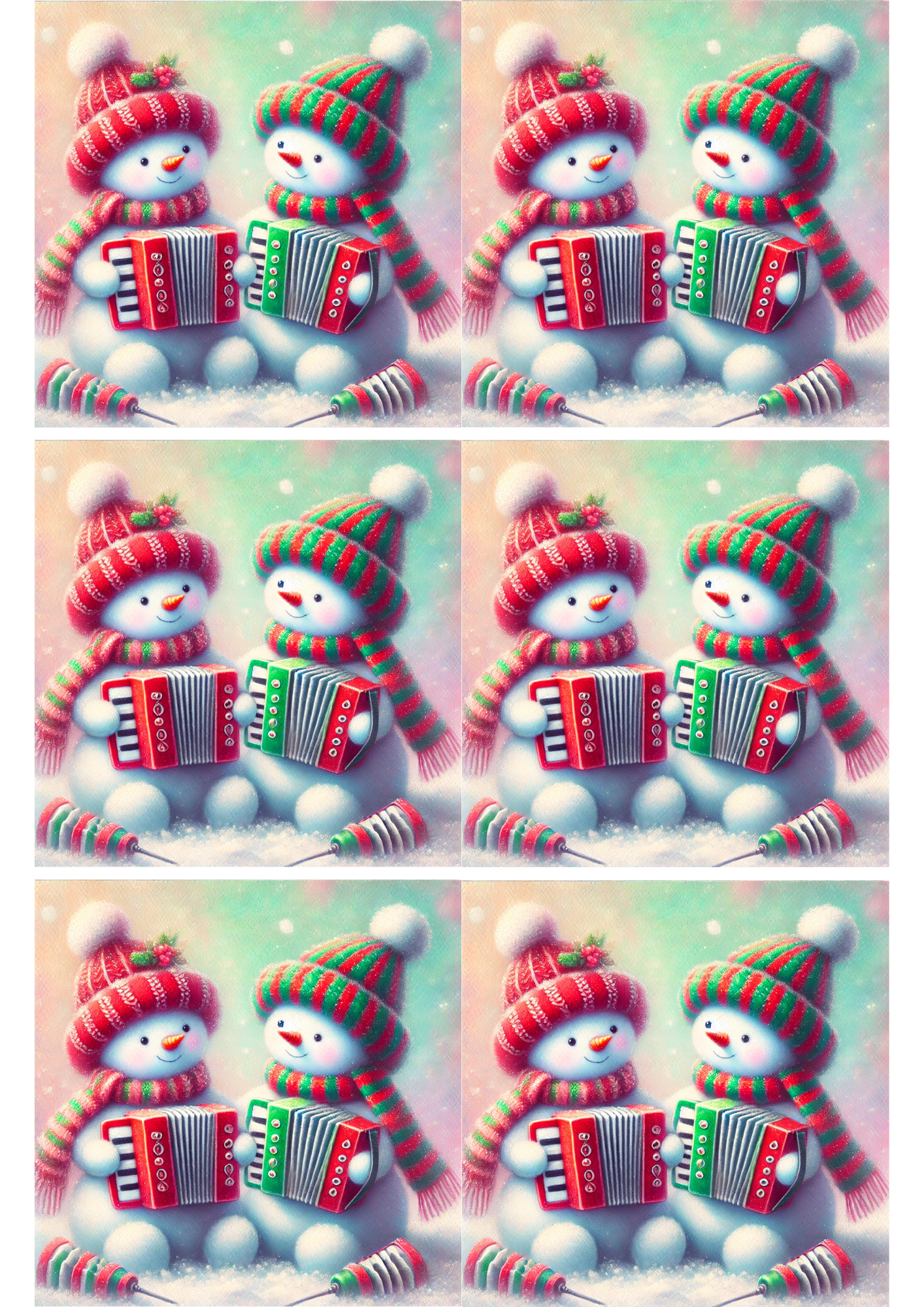 Sticker Sheet / Greeting Card – Snowmen Playing Harmonica Collage Cat. No. 1946