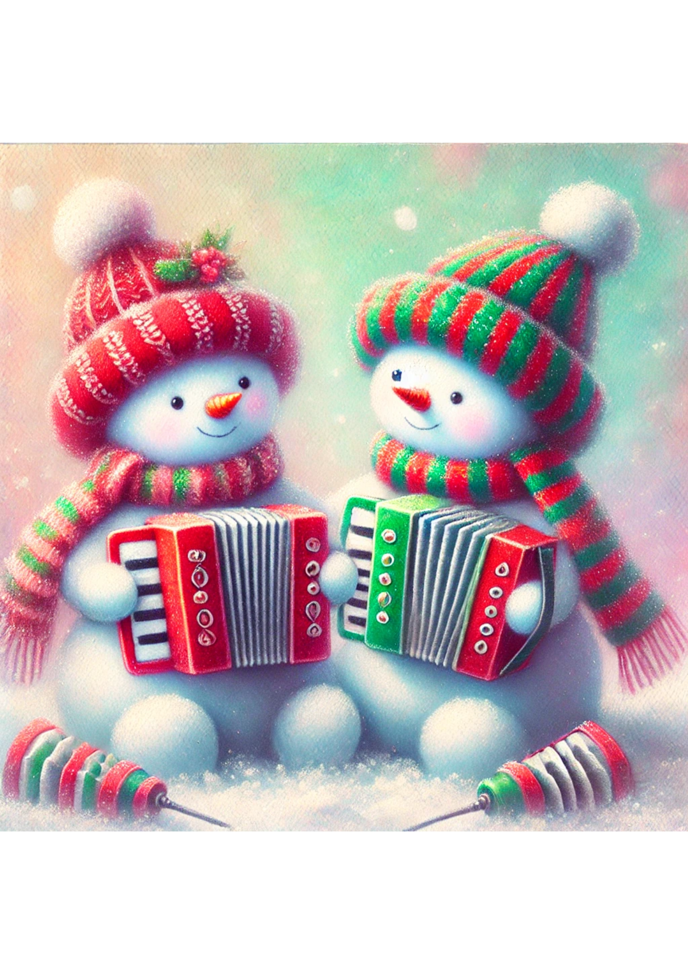 Sticker Sheet / Greeting Card – Snowmen Playing Harmonica Full Cat. No. 1947