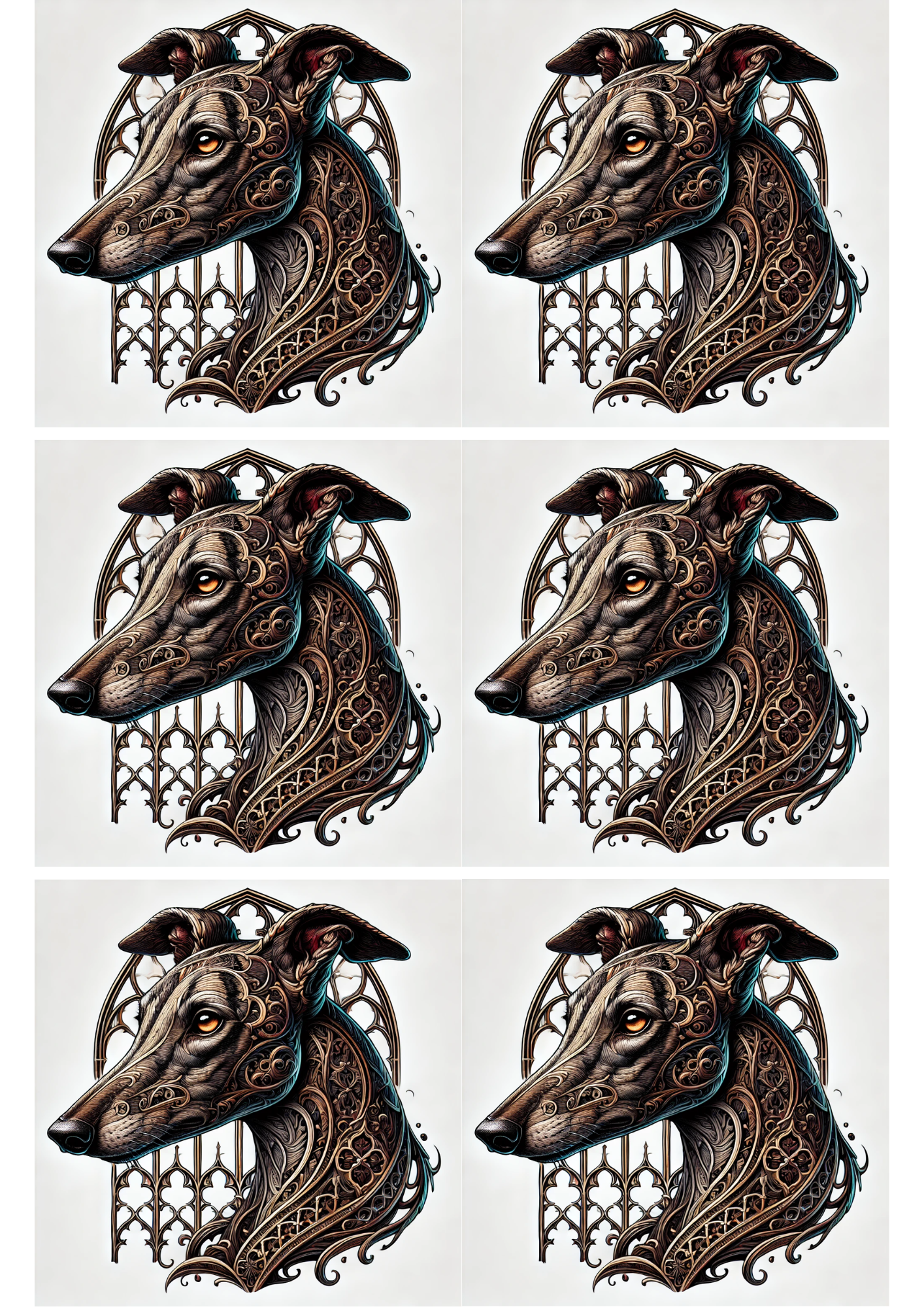 Sticker Sheet / Greeting Card – Greyhound Gothic Style Collage Cat. No. 1948