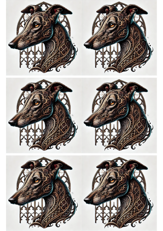 Sticker Sheet Greyhound Gothic Style Collage Cat. No. 1948