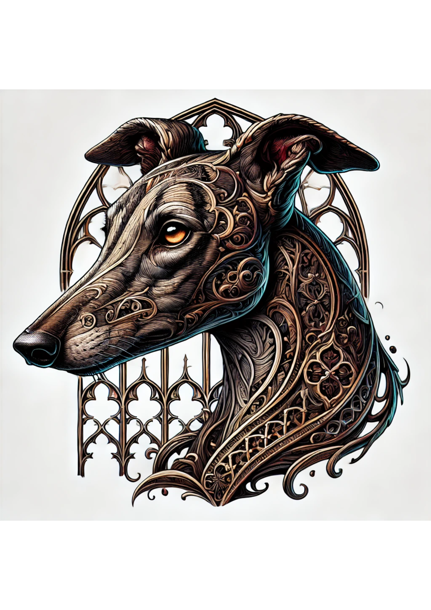 Sticker Sheet / Greeting Card – Greyhound Gothic Style Full Cat. No. 1949