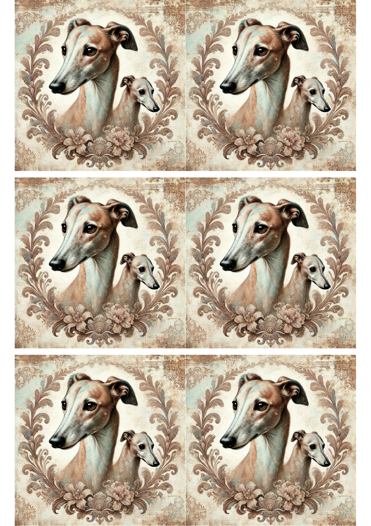 Sticker Sheet / Greeting Card – Greyhound Shabby Chic Collage Cat. No. 1950