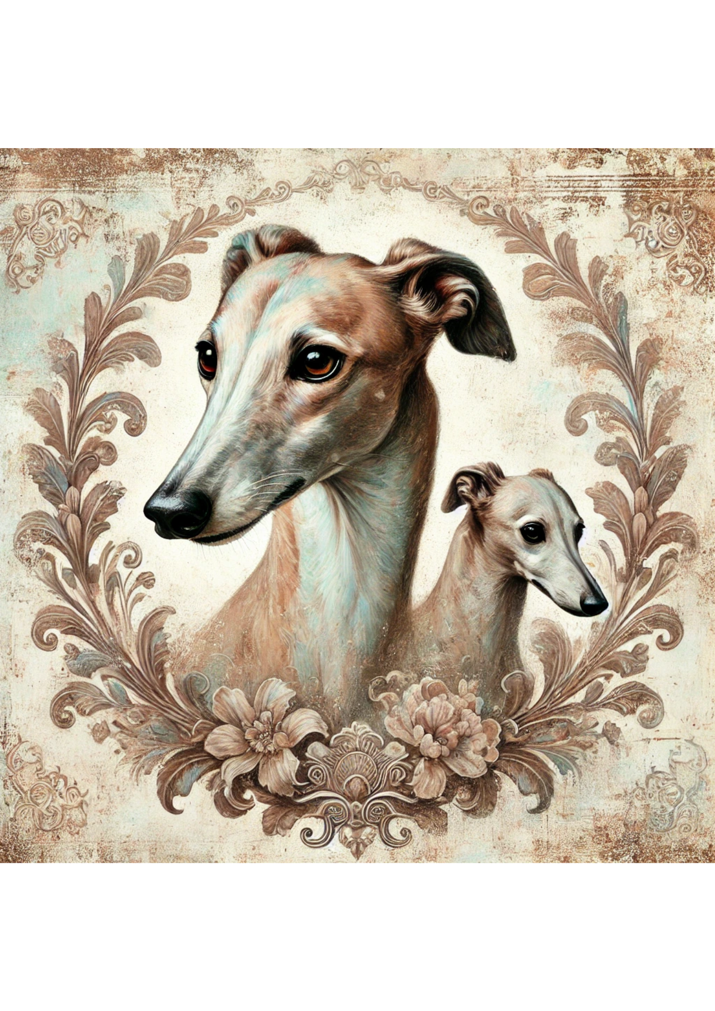Sticker Sheet / Greeting Card – Greyhound Shabby Chic Full Cat. No. 1951
