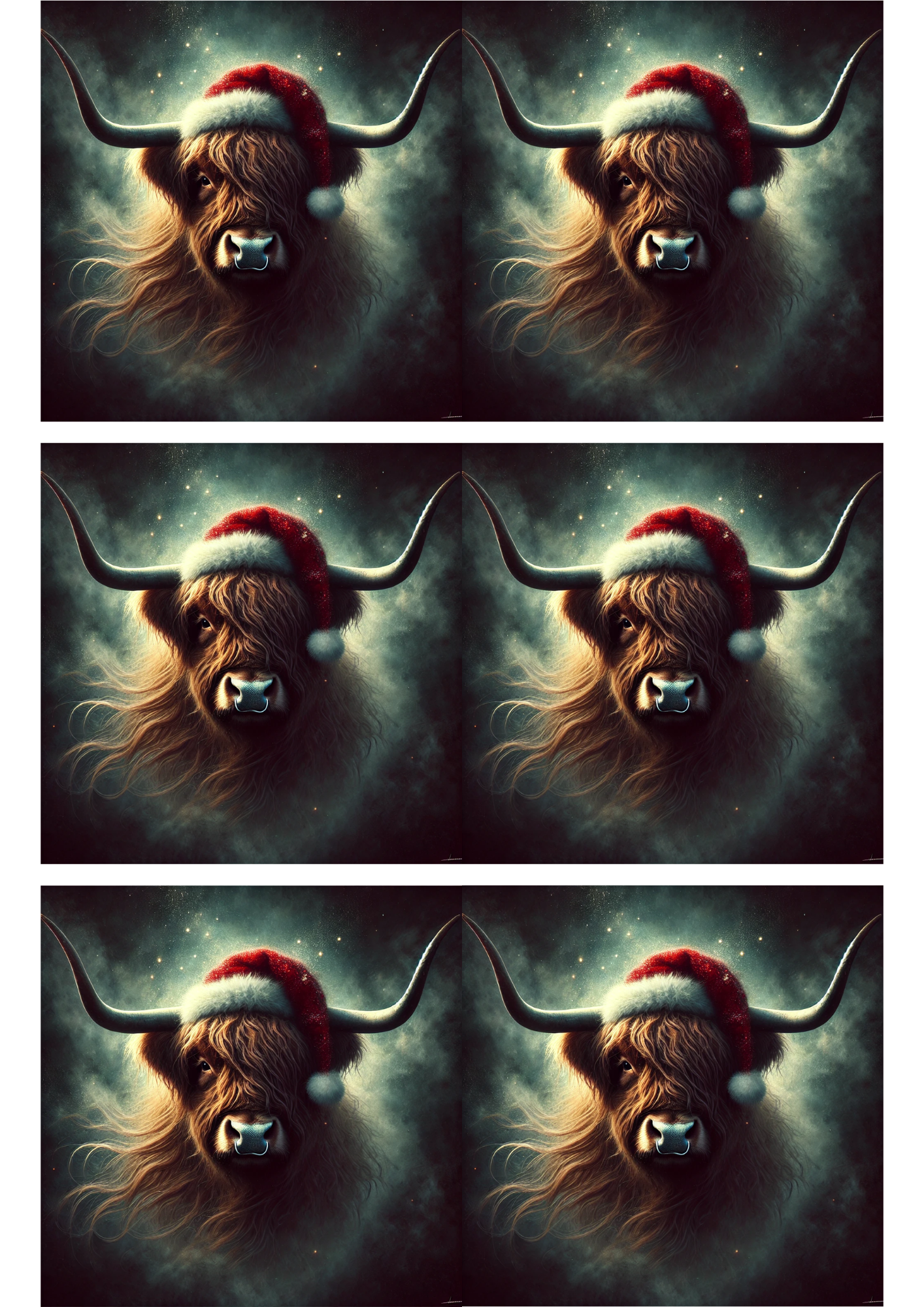 Sticker Sheet / Greeting Card – Highland Cow Christmas Collage Cat. No. 2823